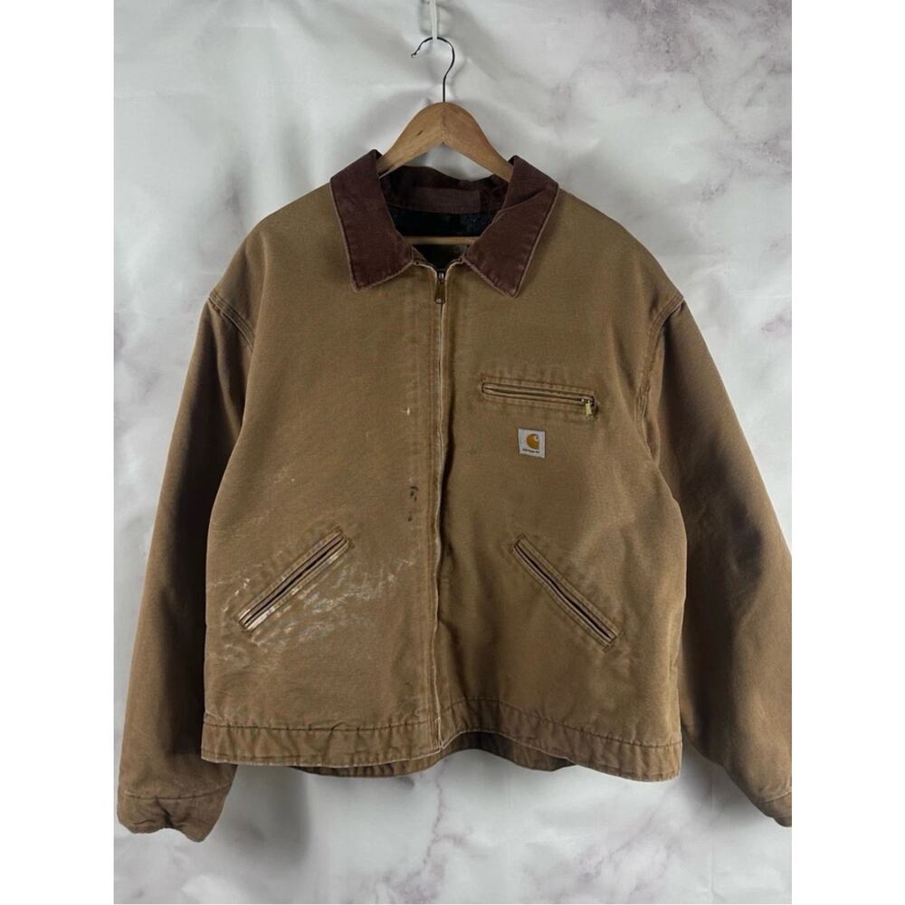 Vintage Carhartt Detroit Jacket Tan Canvas Workwear Size XL USA Made